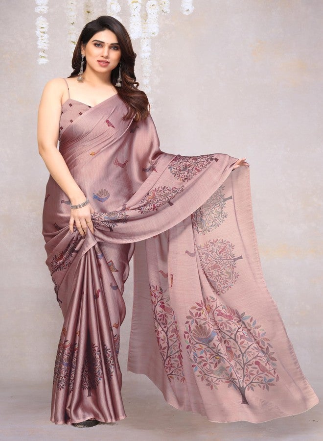 MIRCHI FASHION Chiffon Georgette Madhubani Printed Sarees for Women with Blouse Piece (37966-Light Pink, Multi) - Image 2