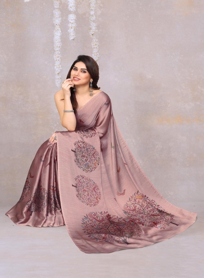 MIRCHI FASHION Chiffon Georgette Madhubani Printed Sarees for Women with Blouse Piece (37966-Light Pink, Multi) - Image 3