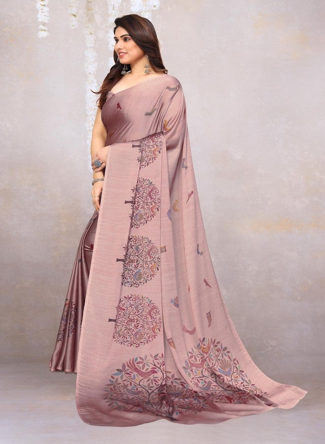 MIRCHI FASHION Chiffon Georgette Madhubani Printed Sarees for Women with Blouse Piece (37966-Light Pink, Multi) - Image 4
