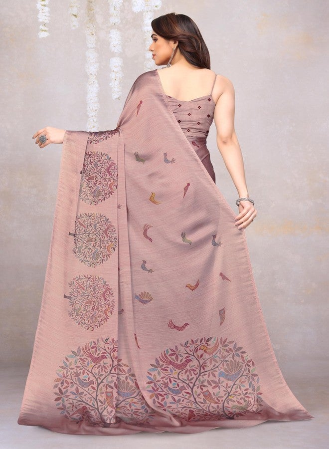 MIRCHI FASHION Chiffon Georgette Madhubani Printed Sarees for Women with Blouse Piece (37966-Light Pink, Multi) - Image 5