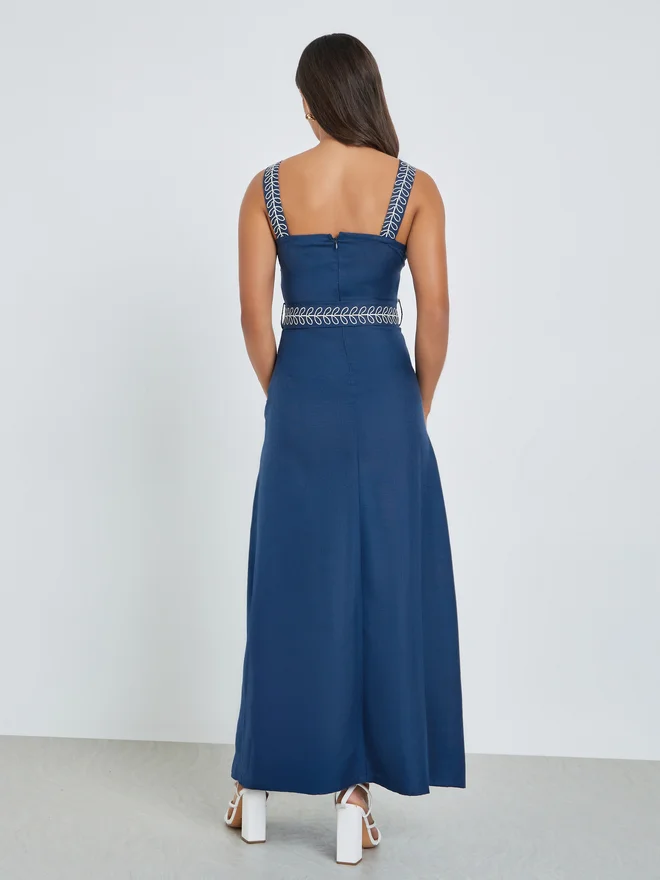 Styli  Styli Blue Embroidered A-Line Maxi Dress for Women | Best Price UAE