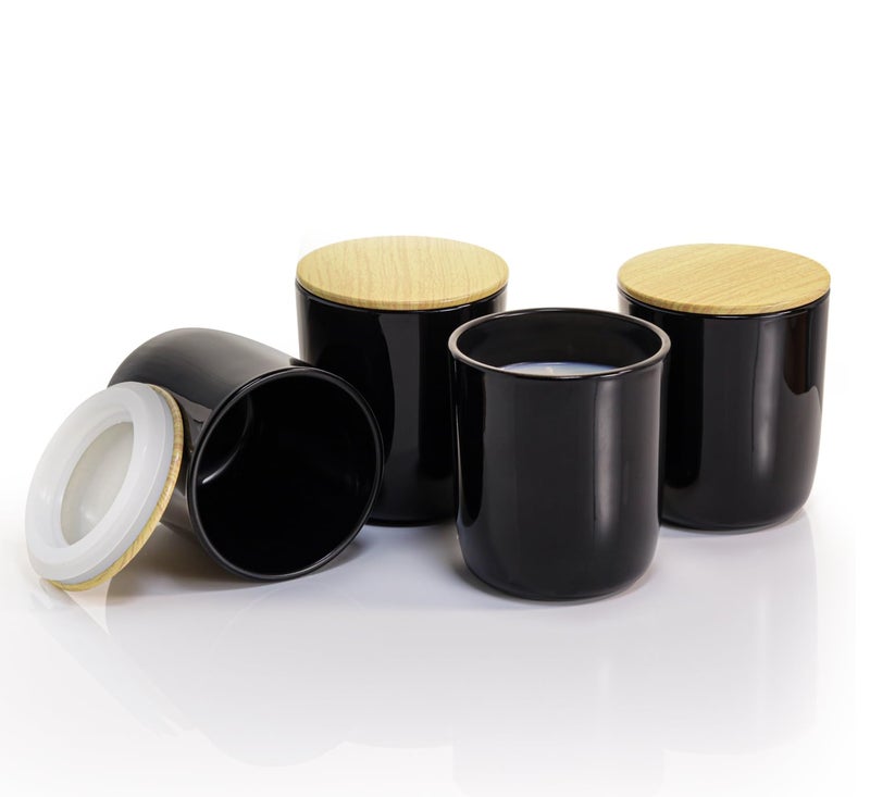 Aroparc Candle Jars for Candle Making 10oz U Shape Base Tumbler Jars for DIY, Bulk Vessel - 12 Containers +12 Metal Lids - Black - Image 1