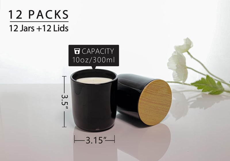 Aroparc Candle Jars for Candle Making 10oz U Shape Base Tumbler Jars for DIY, Bulk Vessel - 12 Containers +12 Metal Lids - Black - Image 2