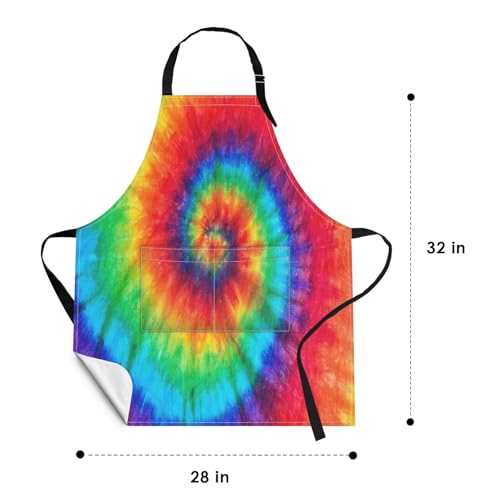 Britimes Apron Home Kitchen Cooking Baking Gardening for Women Men with Pockets Tie dye 32x28 inch - Image 2