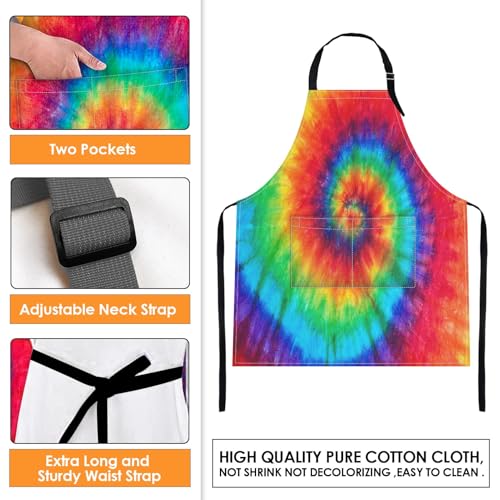 Britimes Apron Home Kitchen Cooking Baking Gardening for Women Men with Pockets Tie dye 32x28 inch - Image 4