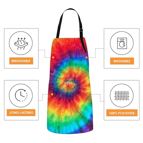 Britimes Apron Home Kitchen Cooking Baking Gardening for Women Men with Pockets Tie dye 32x28 inch - Image 3