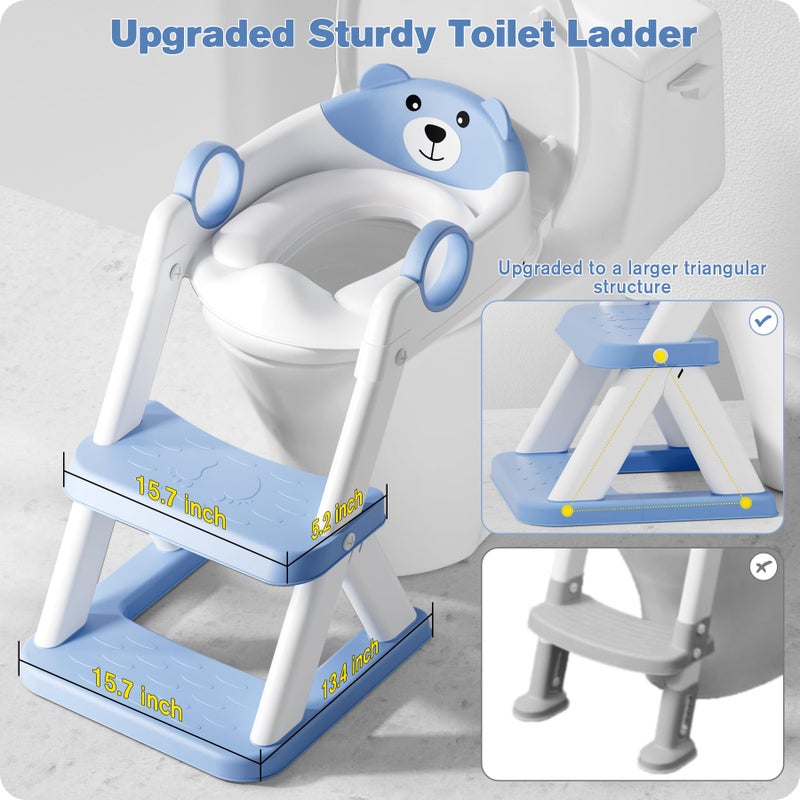 Rabb 1st Potty Training Seat, Upgrade Toddler Toilet Seat for Kids Boys Girls, 2 in 1 Potty Training Toilet, Splash Guard Anti-Slip Pad Step Stool(Blue) - Image 3