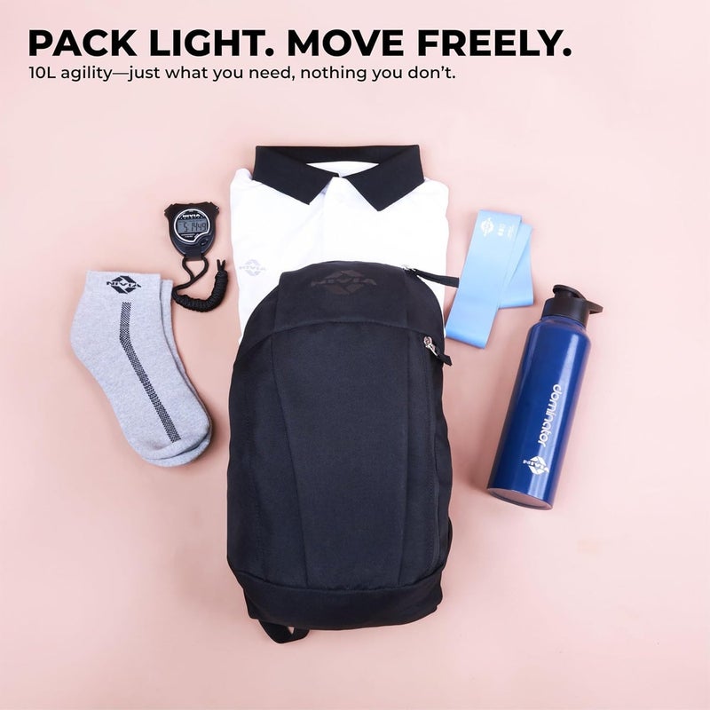 Nivia Pulse Junior 2.0 Backpack For Men & Women, Water-Resistant Sports Backpack, Lightweight, Durable 600D Polyester, Double-Zip Main Compartment & Secure Front Pocket, Capacity-10 Litres (Black) - Image 4