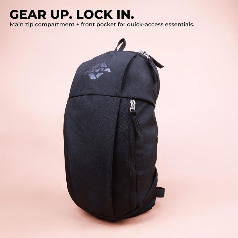 Nivia Pulse Junior 2.0 Backpack For Men & Women, Water-Resistant Sports Backpack, Lightweight, Durable 600D Polyester, Double-Zip Main Compartment & Secure Front Pocket, Capacity-10 Litres (Black) - Image 2