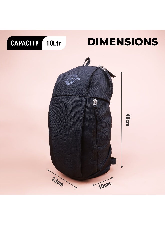 نيفيا حقيبة ظهر نيفيا بالس جونيور 2.0 للرجال والنساء، حقيبة ظهر رياضية مقاومة للماء، خفيفة الوزن، مصنوعة من البوليستر 600D المتين، مزودة بجيب رئيسي مزدوج السحاب وجيب أمامي آمن، سعة 10 لترات (أسود) - Image 5