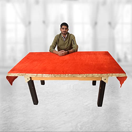 Dulhan 1.5 x 2.25 Meter Velvet Table Cover – Large Pooja Table Cloth for Mandir | Multipurpose Decorative Aasan for Ganpati, Janmashtami, Navratri | Home & Temple Use – Red - Image 2