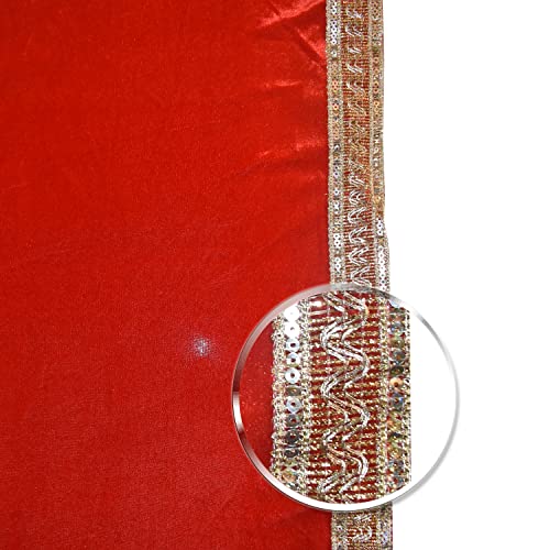 Dulhan 1.5 x 2.25 Meter Velvet Table Cover – Large Pooja Table Cloth for Mandir | Multipurpose Decorative Aasan for Ganpati, Janmashtami, Navratri | Home & Temple Use – Red - Image 5