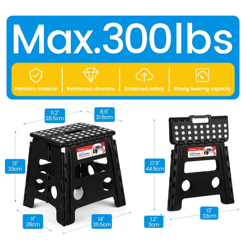 ACSTEP Folding Step Stool - 13 inch Height Premium Heavy Duty Foldable Stool for Adults, Kitchen Garden Bathroom Stepping Stool (1 Pack) Black - Image 4