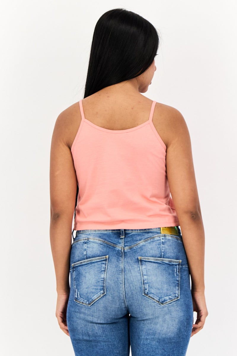 ONLY Women Round Neck Embroidered Tank Top, Peach - Image 2