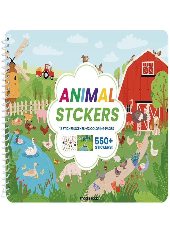 Shoparr Sticker Book with 550+ Kids Stickers, Animal Stickers/Coloring Book for Toddlers, Side-by-Side Design, 12 Unique Scenes for Children Ages 2-8 - Perfect Birthday, Easter, Christmas & All-Occasion Gifts - Image 1