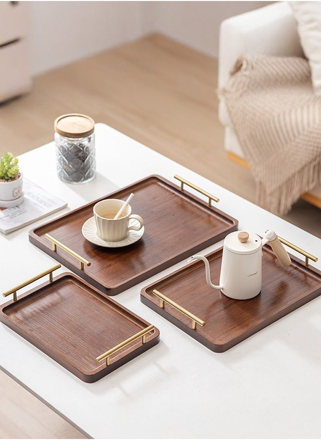 XiuWoo Set of 3 Bamboo Serving Tray with Metal Handles, Ottoman Decorative Trays Platter for Eating Breakfast,Working,Storing and Party Brown  - Image 1