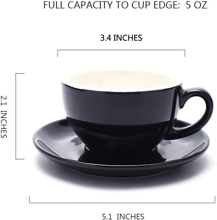 Coffeezone Free Pour Coffee Cup and Saucer Small Cappuccino and Double Espresso Ceramic Coffee Cups for Coffee Shop and Barista Glossy Black 5 oz - Image 2