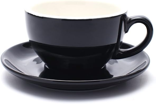 Coffeezone Free Pour Coffee Cup and Saucer Small Cappuccino and Double Espresso Ceramic Coffee Cups for Coffee Shop and Barista Glossy Black 5 oz - Image 1