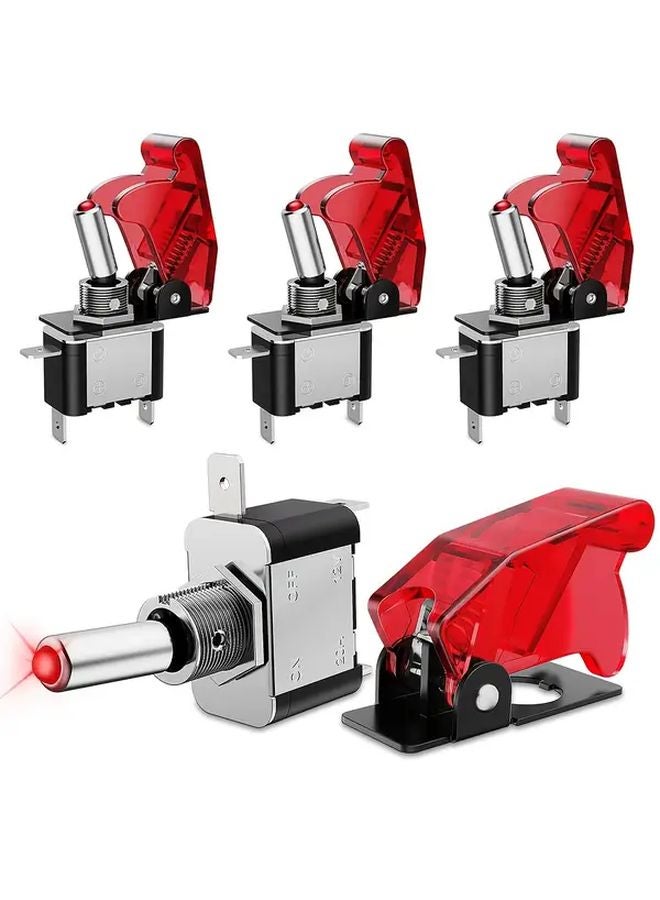 4pcs Heavy Duty 12V LED Toggle Switch ON Off Red Lighted 20A SPST 3 Pin Rocker - Image 1
