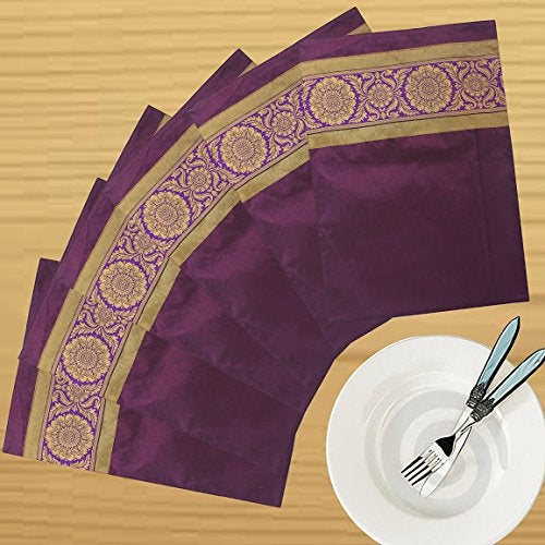 Dekor World Zari Floral Brocket Place Mat (Pack of 6 Pcs) - Image 2