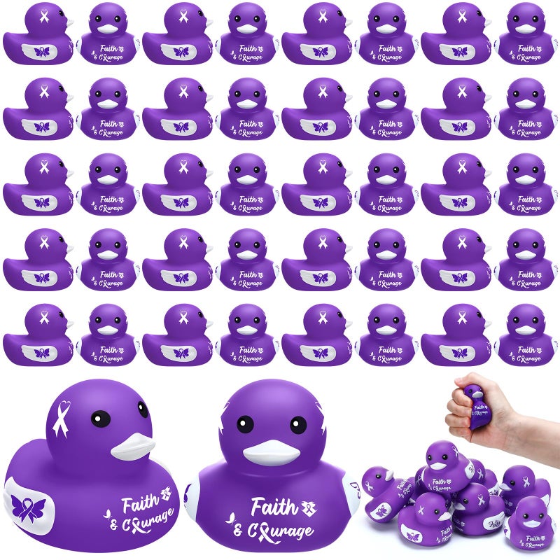 RoundFunny 60 Pcs Purple Ribbon Awareness Gifts Rubber Duck Bulk Domestic Violence Awareness Supplies with Purple Ribbon Gifts for Pancreatic Cancer Alzheimers Epilepsy Fundraiser and Toys - Image 3