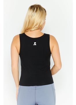 ESPRIT Women Round Neck Sleeveless Brand Logo Tank Top, Black  - Image 4