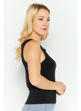 ESPRIT Women Round Neck Sleeveless Brand Logo Tank Top, Black  - Image 3