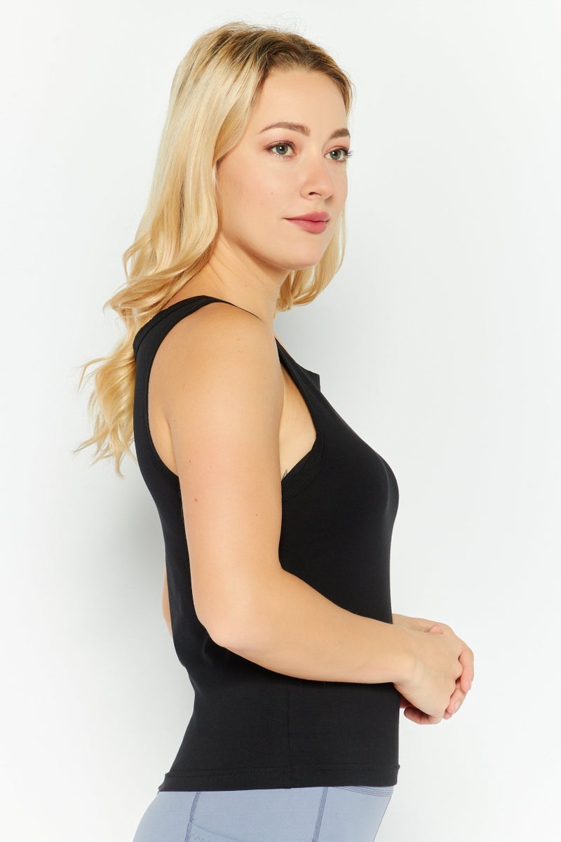 Women Round Neck Sleeveless Brand Logo Tank Top, Black