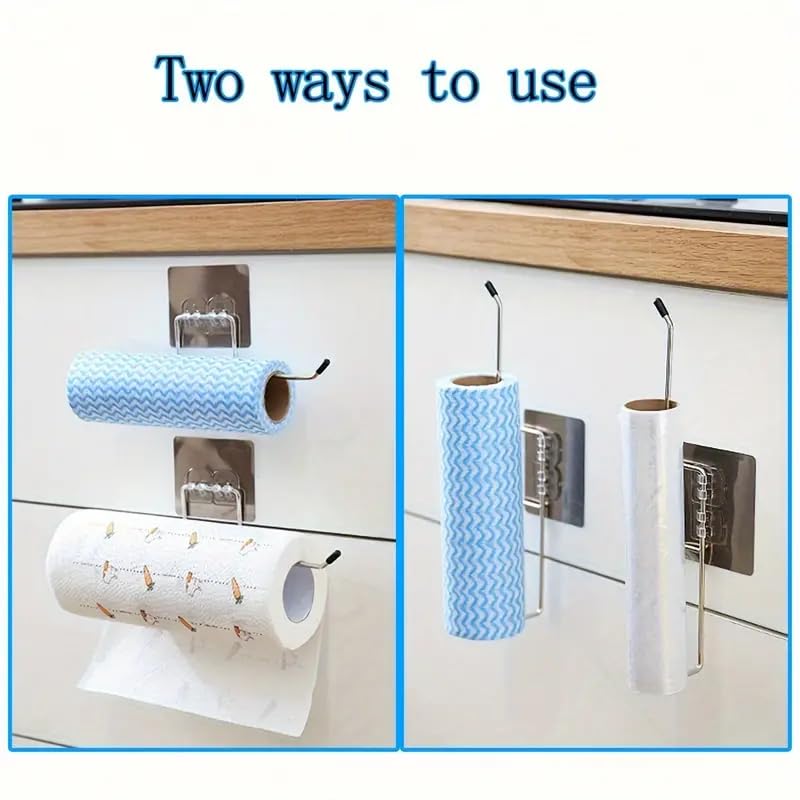 Sendria 2 Pcs Stainless Steel Self Adhesive Napkin Ring Wall Mount Towel Hanging Holder with Magic Adhesive Pad Kitchen Paper Roll Holder Tissue Paper Stand Towel Bar Hanger foe Washbasin use 2 Pack  - Image 2