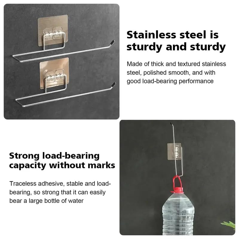 Sendria 2 Pcs Stainless Steel Self Adhesive Napkin Ring Wall Mount Towel Hanging Holder with Magic Adhesive Pad Kitchen Paper Roll Holder Tissue Paper Stand Towel Bar Hanger foe Washbasin use 2 Pack  - Image 5