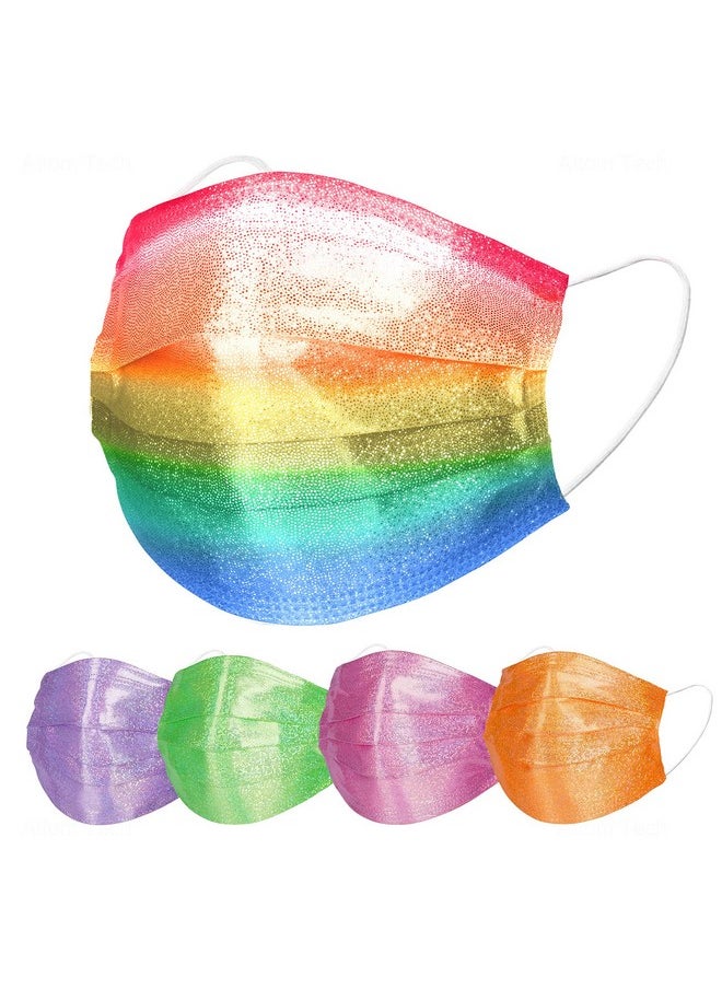 NiHealth NiHealth 50PCS Stylish Disposable Face Masks for Adults - Breathable 3-Layer Non-Woven Fabric Coverings with Glamorous Glitter Sparkle Design (5 Iridescent Colors)  - Image 1