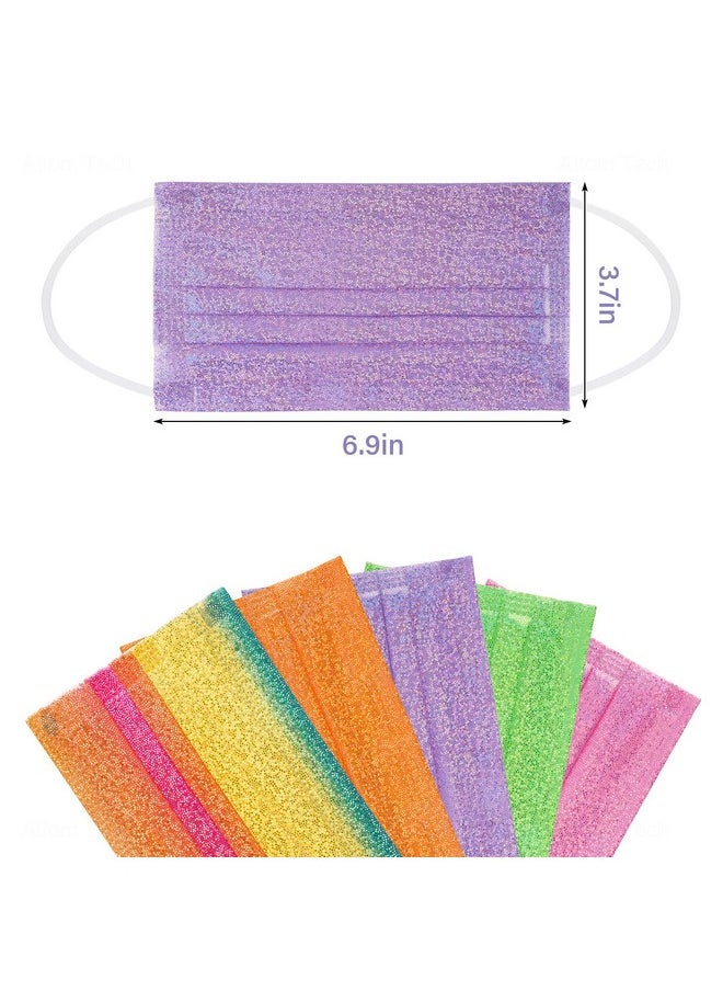NiHealth NiHealth 50PCS Stylish Disposable Face Masks for Adults - Breathable 3-Layer Non-Woven Fabric Coverings with Glamorous Glitter Sparkle Design (5 Iridescent Colors)  - Image 4