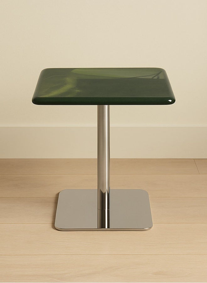 YI ONE Corner Table – Square Green Marble Top with Stainless Steel Legs, 400×400×380 mm Luxury Side Table for Sofa & Bed - Image 2