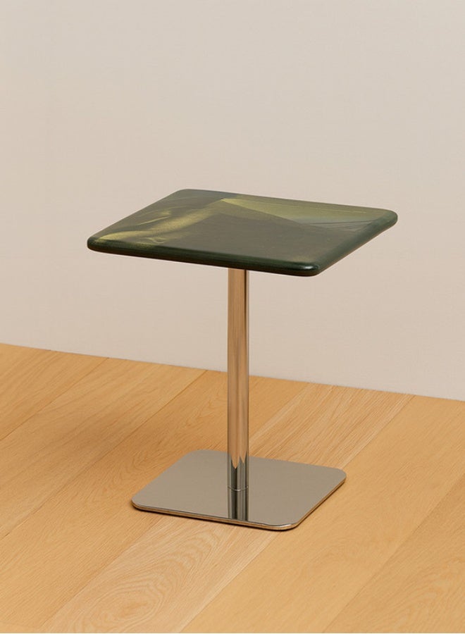 YI ONE Corner Table – Square Green Marble Top with Stainless Steel Legs, 400×400×380 mm Luxury Side Table for Sofa & Bed - Image 3