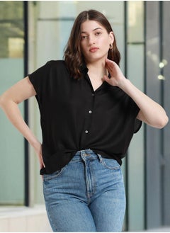 Dennis Lingo Black Relaxed Fit Shirt for Women - Viscose Moss, Solid, Half Sleeves, Casual,  - Image 1