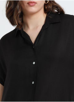 Dennis Lingo Black Relaxed Fit Shirt for Women - Viscose Moss, Solid, Half Sleeves, Casual,  - Image 4