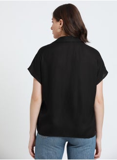 Dennis Lingo Black Relaxed Fit Shirt for Women - Viscose Moss, Solid, Half Sleeves, Casual,  - Image 3