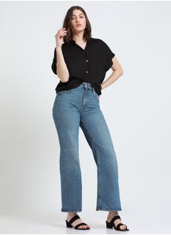 Dennis Lingo Black Relaxed Fit Shirt for Women - Viscose Moss, Solid, Half Sleeves, Casual,  - Image 5