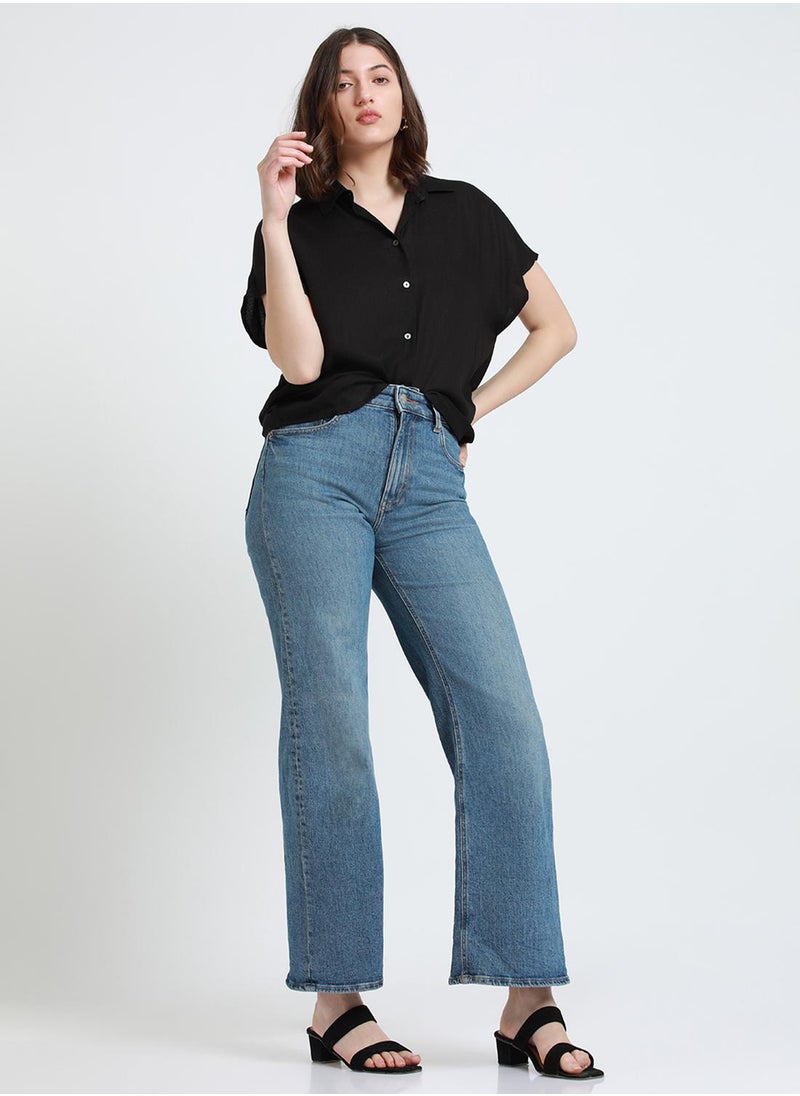 Dennis Lingo Black Relaxed Fit Shirt for Women - Viscose Moss, Solid, Half Sleeves, Casual,  - Image 5