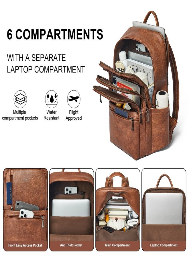 Shrrie 17 inch Leather Laptop Backpack for Women, Large Travel Backpack with 6 Compartments, Vegan Leather Computer backpack purse for WORK Casual Daypack College - Image 4