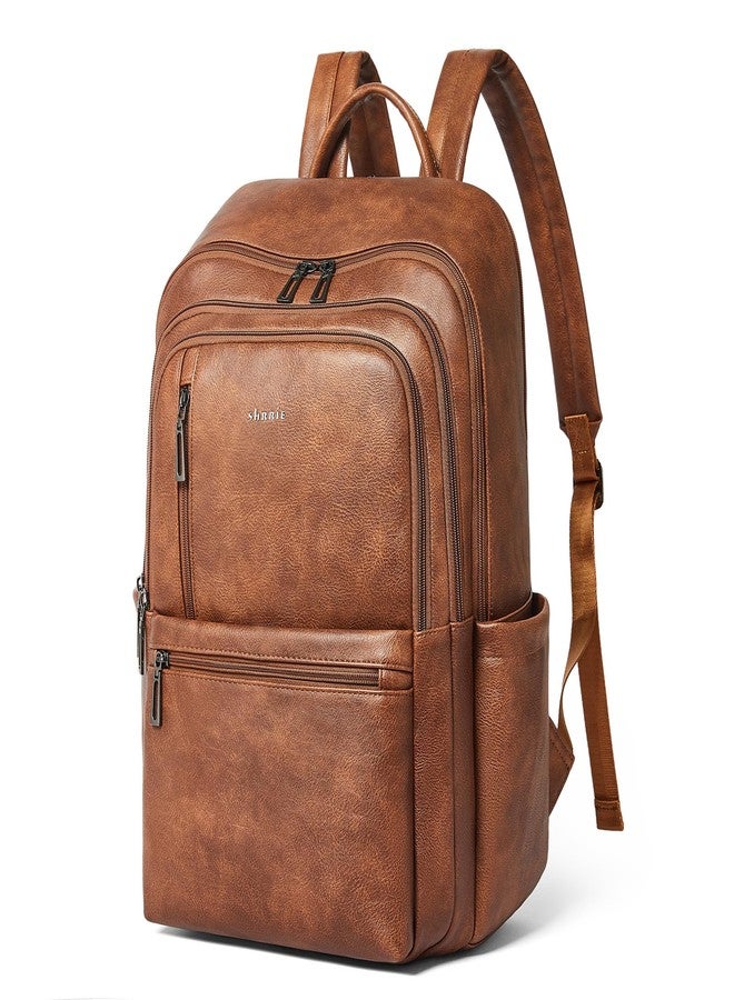 Shrrie 17 inch Leather Laptop Backpack for Women, Large Travel Backpack with 6 Compartments, Vegan Leather Computer backpack purse for WORK Casual Daypack College - Image 1