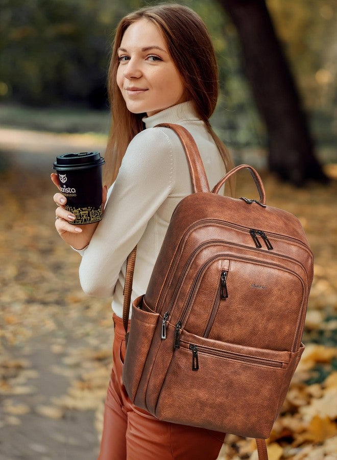 Shrrie 17 inch Leather Laptop Backpack for Women, Large Travel Backpack with 6 Compartments, Vegan Leather Computer backpack purse for WORK Casual Daypack College - Image 2