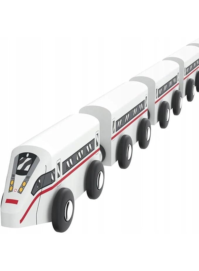 Playtive German Express Wooden Train Toy, 5pcs Magnetic Railway Set for Kids Age 2+ Durable Real Wood Construction Compatible with Most Wooden Train Tracks,Safe & Non Toxic Toy for kids.