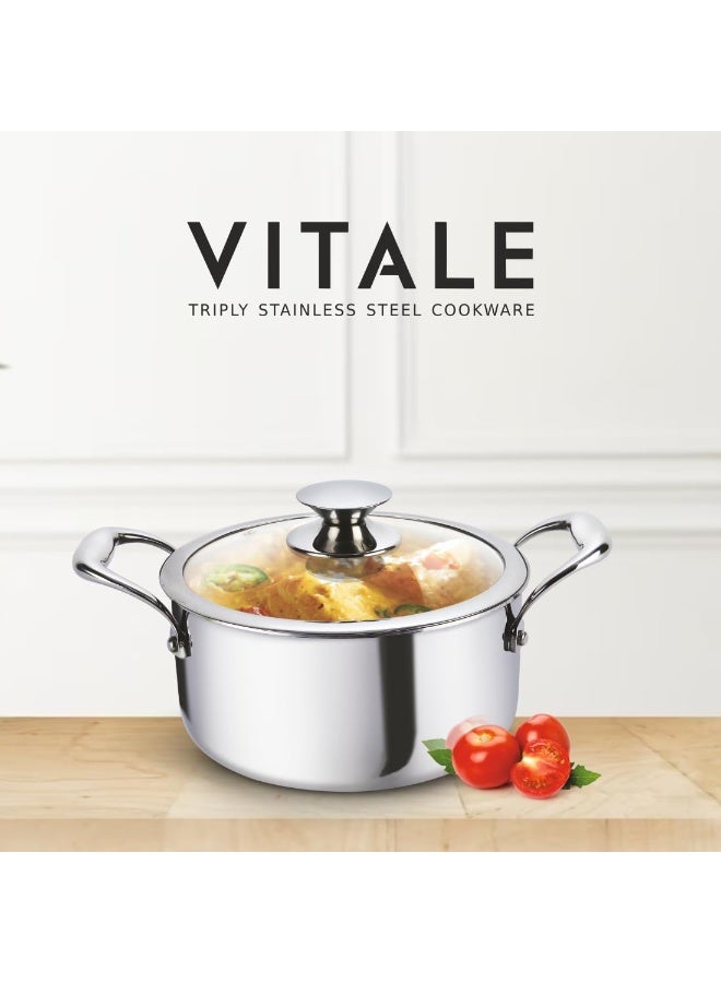 Alda Vitale Tri-Ply Stainless Steel Casserole 22 Cm 3.8 LTR with Glass Lid, Induction & Gas Friendly - Image 4