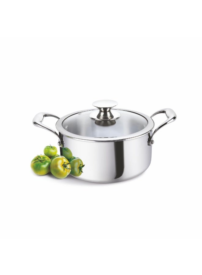 Alda Vitale Tri-Ply Stainless Steel Casserole 22 Cm 3.8 LTR with Glass Lid, Induction & Gas Friendly - Image 1