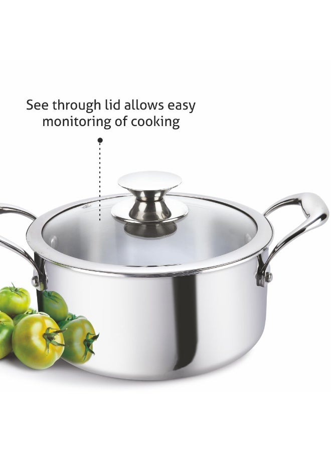 Alda Vitale Tri-Ply Stainless Steel Casserole 22 Cm 3.8 LTR with Glass Lid, Induction & Gas Friendly - Image 3