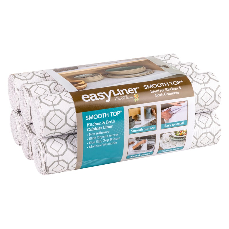 Smooth Top EasyLiner for Cabinets  Drawers  Easy to Install  Cut to Fit  Shelf Paper  Drawer Liner Non Adhesive  Non Slip Shelf Liner  12in x 10ft  6 Roll Project Pack  Gray Geo Print