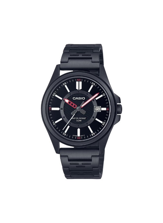 Casio Enticer Men’s Analog Watch MTP-E700B-1EVDF, Black Stainless Steel Band, Black Dial, 50M Water Resistant - Image 1