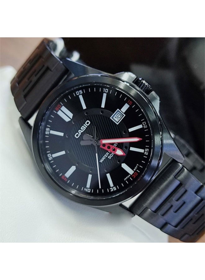 Casio Enticer Men’s Analog Watch MTP-E700B-1EVDF, Black Stainless Steel Band, Black Dial, 50M Water Resistant - Image 2