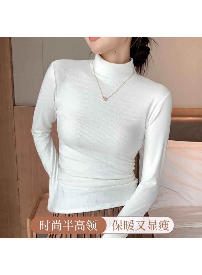 Moonbadi قميص أساسي عالي الرقبة للخريف للنساء، بلوزة طويلة الأكمام قابلة للارتداء، موضة متعددة الاستخدامات ونحيفة - Image 2